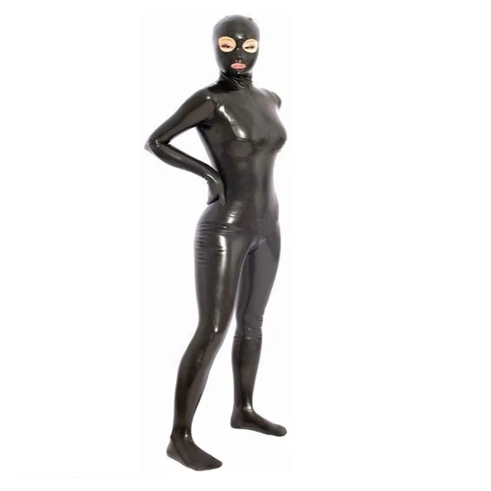 Women's Cosplay Tight Bodystocking PVC Shiny Leather Sexy Full Coat Zentai Costume Unitard Jumpsuit Zipper Open Crotch Catsuit