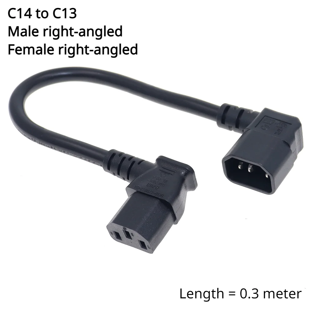 Adaptador de alimentação macho para fêmea IEC 320 C14 para C13 cabo de extensão angular de 90 graus para TV LCD LED Mount