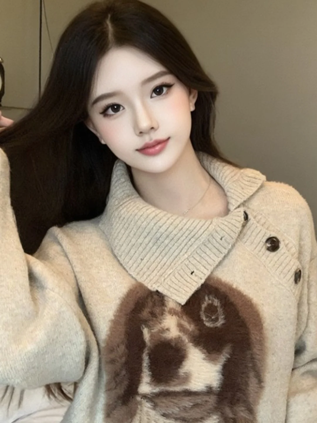 

Retro Long Sleeve Knitted Sweater Women's Autumn Winter Korean Style Beautiful Unique Top Skin Friendly Breathable Polyester