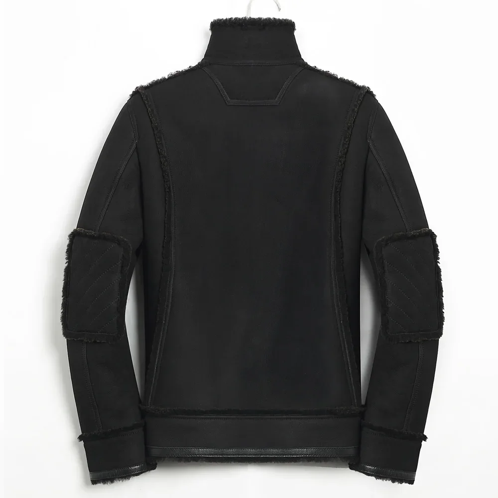 YOLANFAIRY 冬のジャケット男性リアルファーコート男性天然子羊の毛皮のジャケット本革シープスキンコート男ショートラペル服