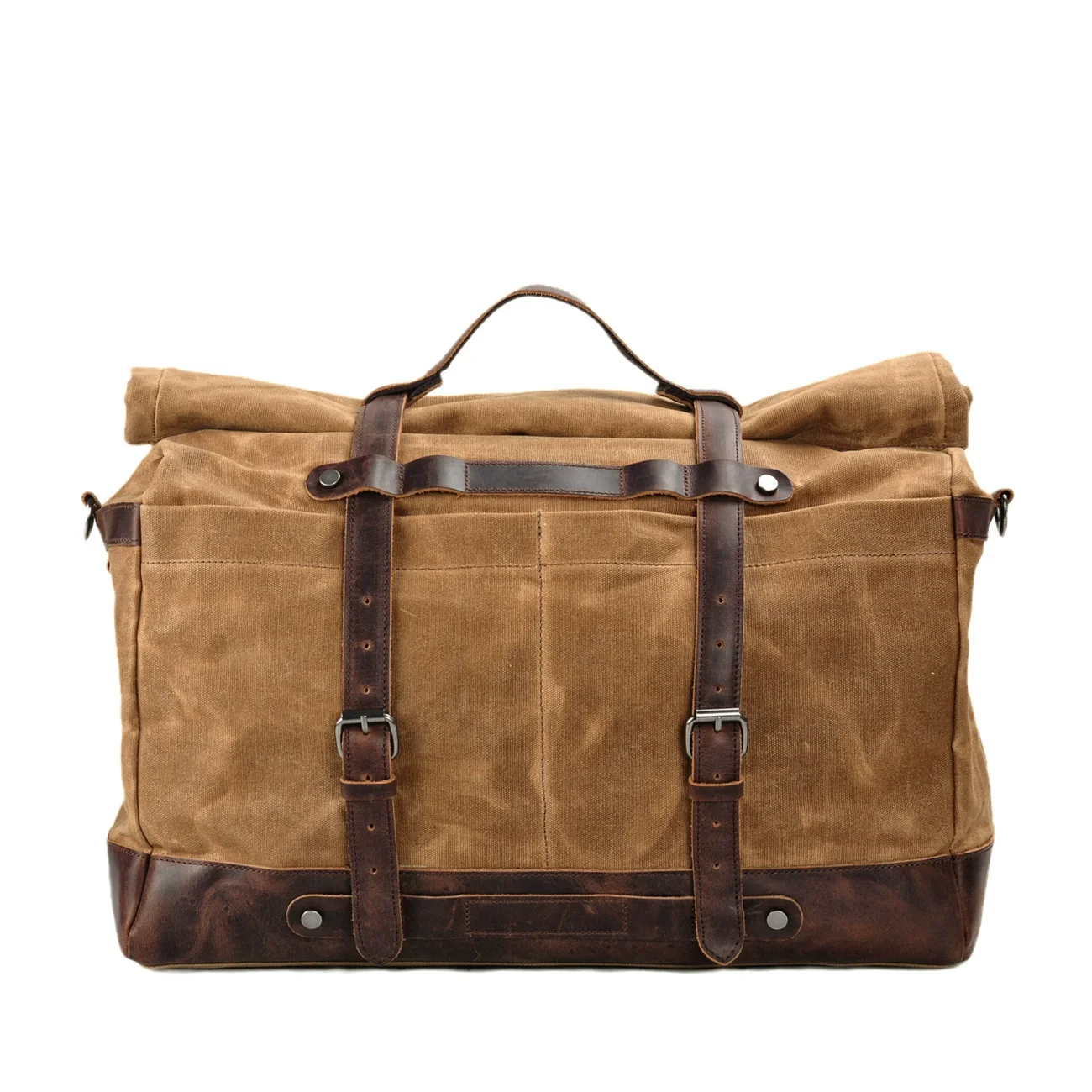 Vintage waxed canvas duffel bag with genuine leather trim – men’s travel handbag, large-capacity outdoor crossbody travel bag - view 4