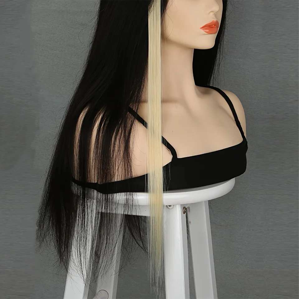 Set de 5 piezas de extensiones de cabello sintético lacio con clip para mujer, fiesta de Halloween, Navidad, cosplay 3