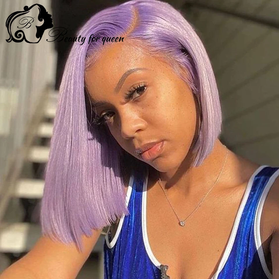 

ГОРЯЧАЯ распродажа, фиолетовый прямой короткий боб 13x4, прозрачный парик спереди, 100% человеческие волосы, плотность 180, предварительно выщипанные, косплей, ролевая игра W