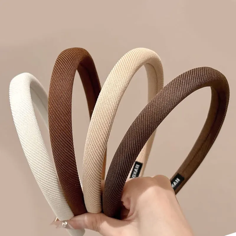 Vintage Kaffee Gestreifte Haarbänder Für Frauen Tuch Schwamm Stirnband Nicht-slip Haar Schleife Winter Mode Einfache Stirnband