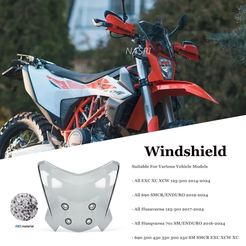 For All 690 SMCR ENDURO / EXC XC XCW 125-500 / Husavarna 701 SM/ENDURO 125-501 Motorcycle Windshield Windscreen Wind Deflector