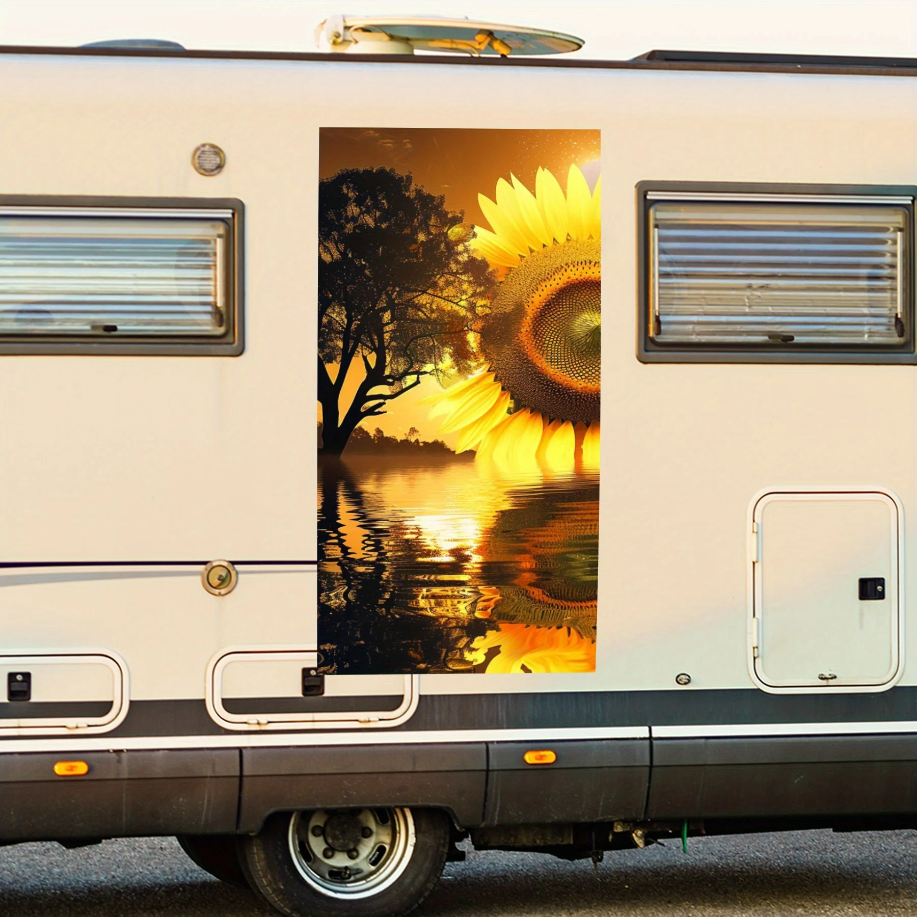 

Sun and Sunflower Fusion ArtCar Sticker,Vinyl decal on the side of the motor home, waterproof self-adhesive vinyl sticker on the