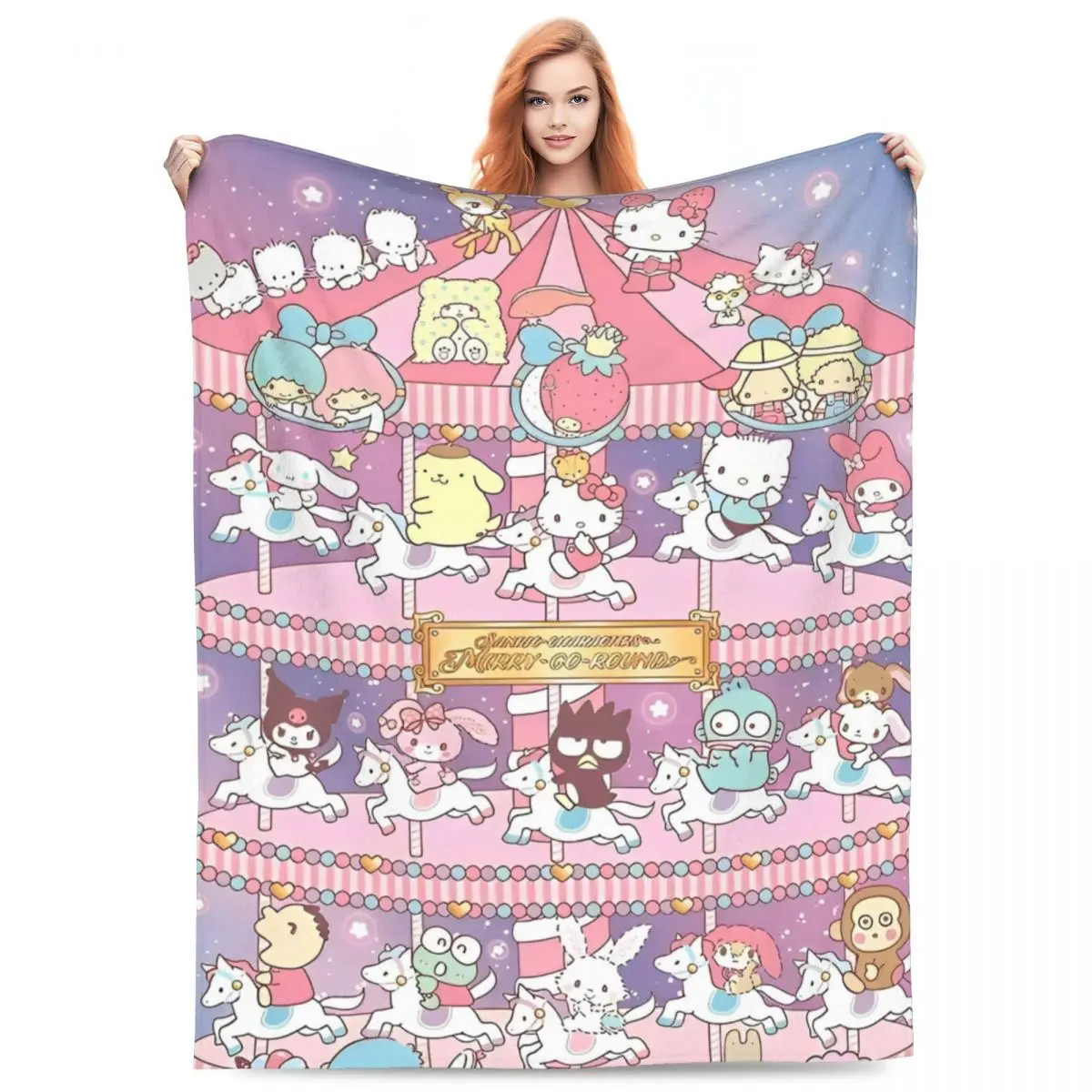 Cartoon Sanrio My Melody Flannel Blankets Warm Soft Throw Blanket for Couch Bed Travel Print Bedspread Sofa Bed Cover