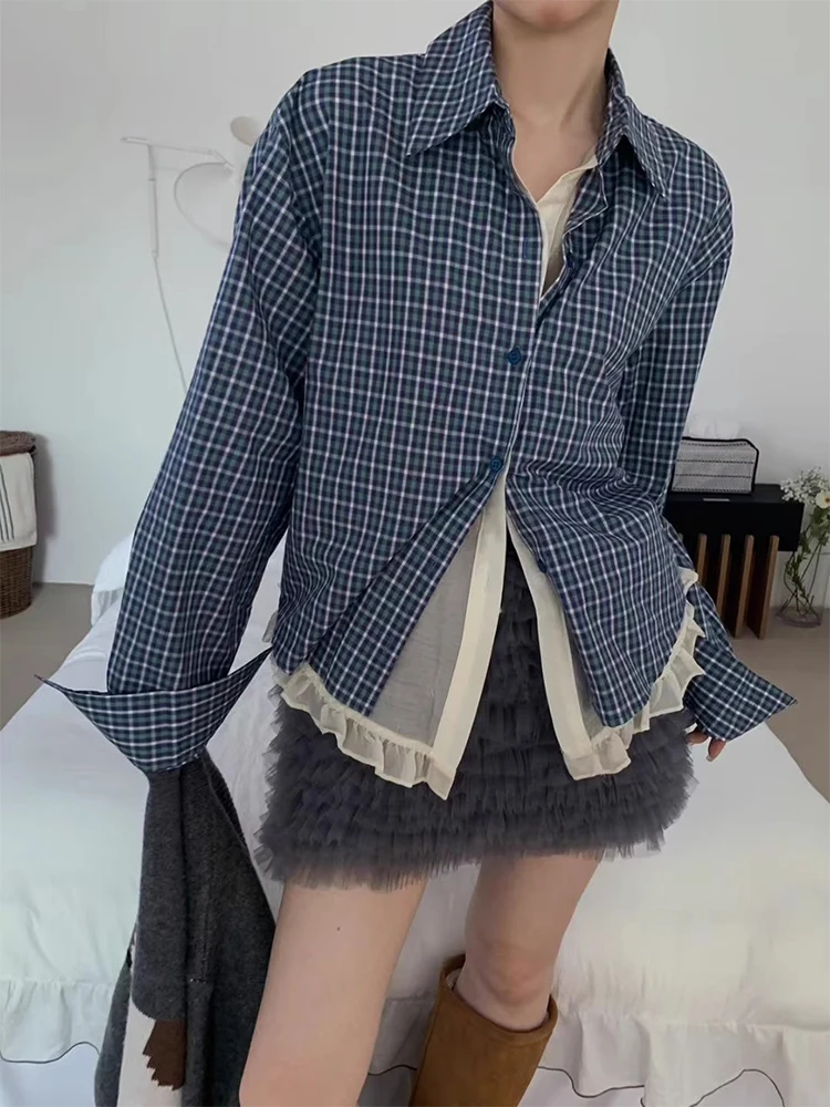 ZHISILAO 新しい格子柄ブラウス女性ヴィンテージカジュアル Y2K 長袖シャツ秋 2025 トップス