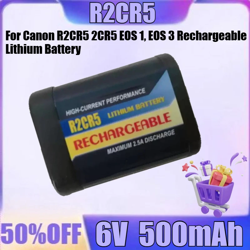 

New Rechargeable for Canon R2CR5 2CR5 EOS 1, EOS 3 Rechargeable Lithium Battery 6V Camera Battery Set 2 Battery