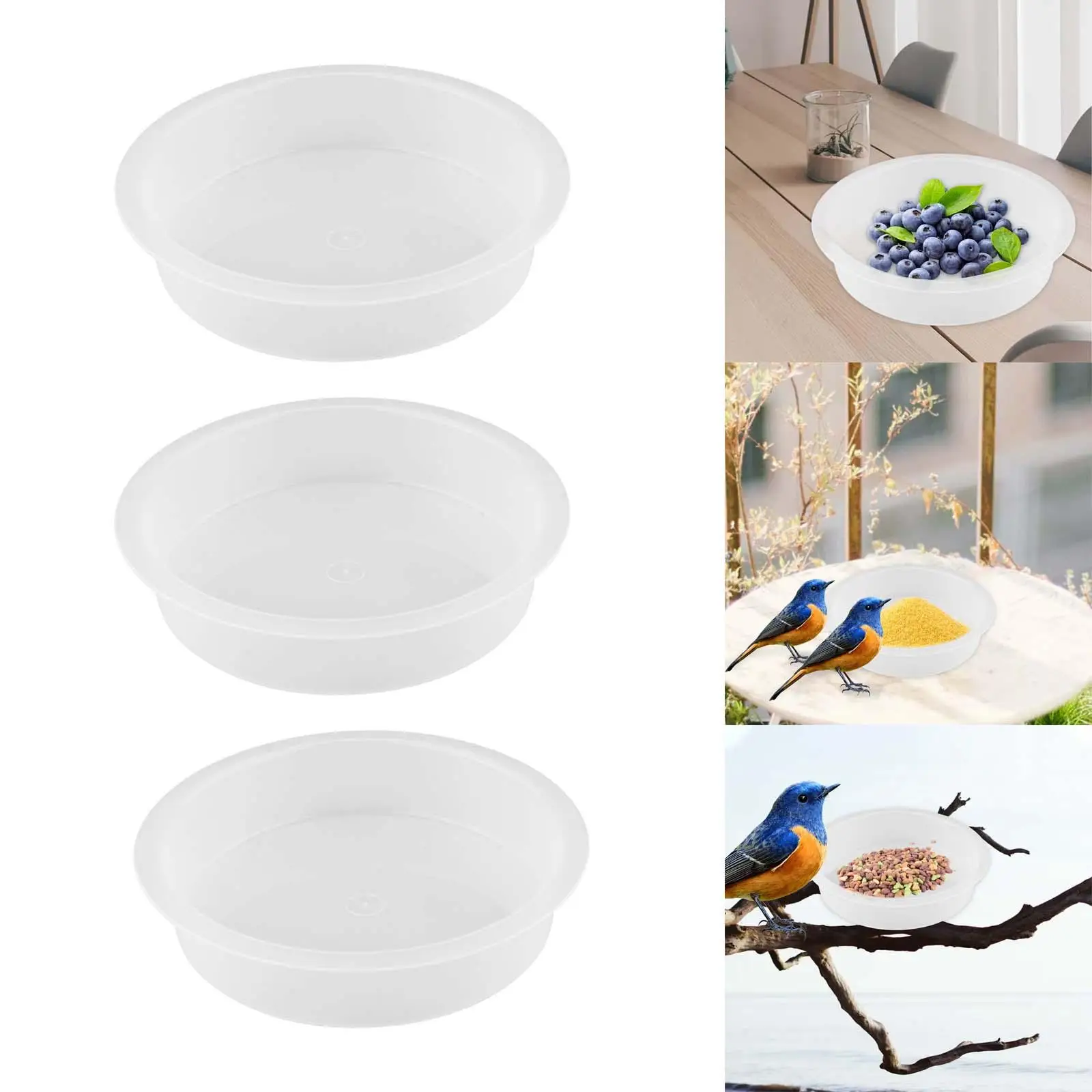 3 Pieces Plastic Bird Feeding Station Tray Birdseed Bowl Garden Supplies , White*3, 18 x 18 x 4cm