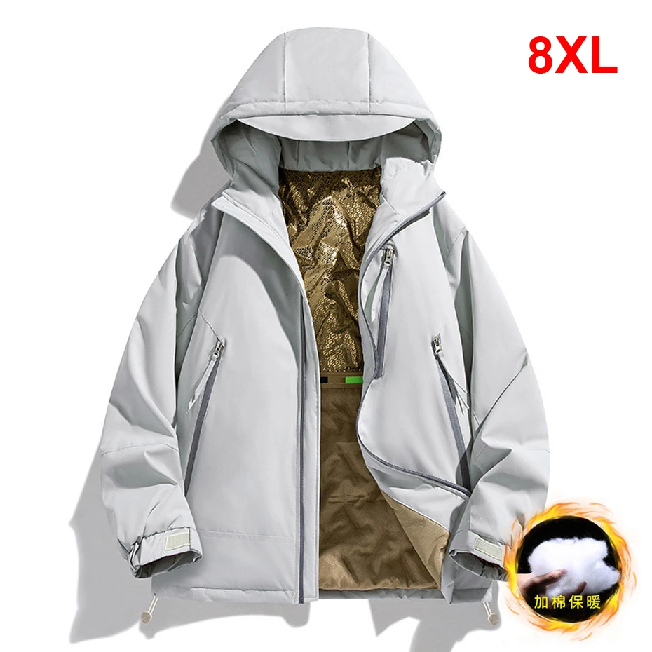 

Autumn Winter Thick Jacket Men Plus Size 8XL Jackets Fashion Casual Hooded Jacket Coat Male Solid Color Outerwear