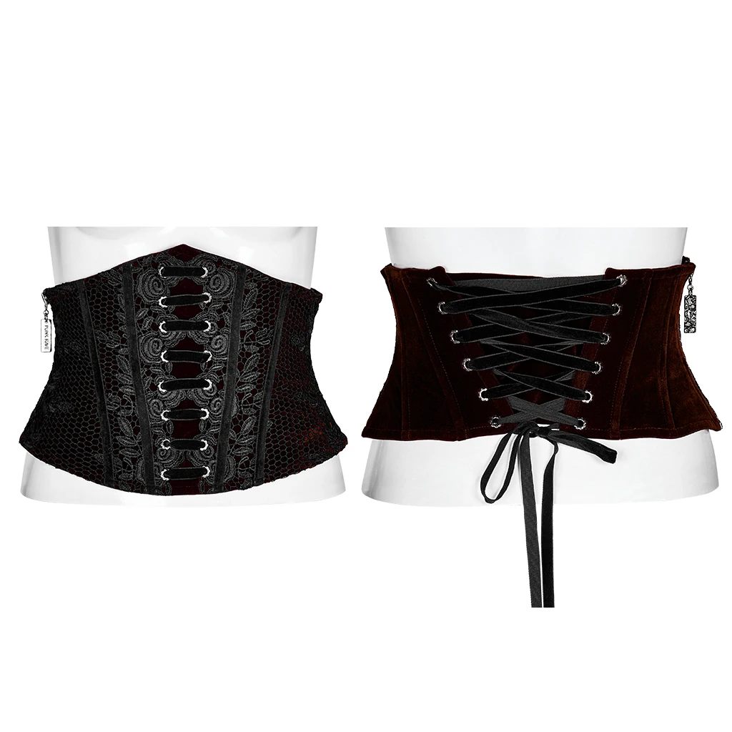 

Punk Rave Women's Gothic Victorian Corset Belt, Red Polyester Jacquard Waist Cincher with Lace-Up WS426