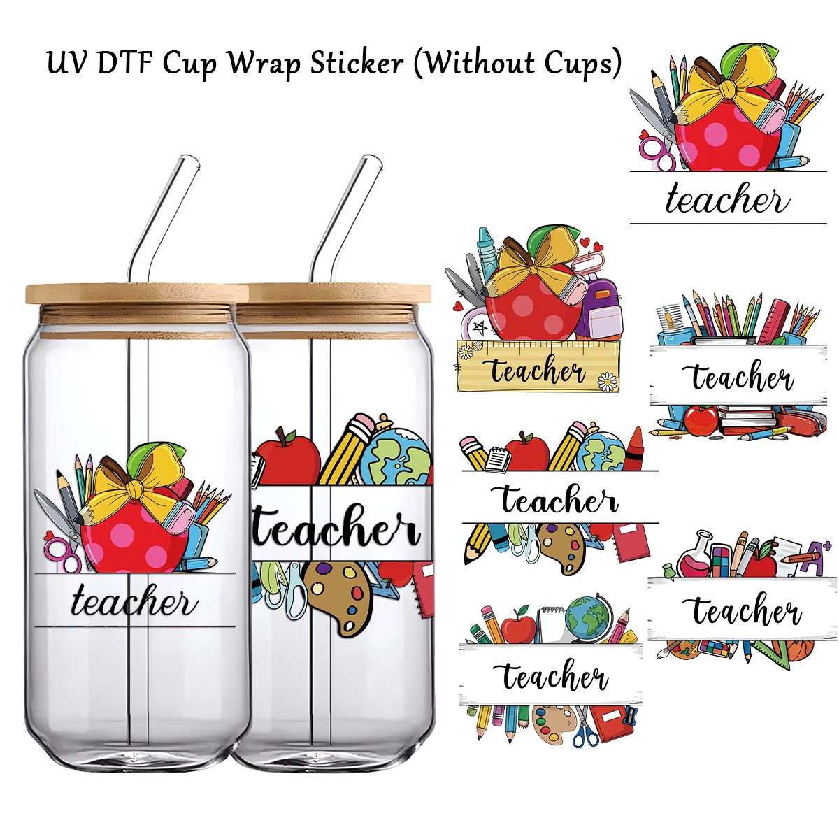 6 stücke Lehrer Leben Uv Dtf Transfer Druck Selbst-Kleber Aufkleber Für Becher Flasche Tasse Diy Wrap Telefon Label Aufkleber für Zurück-Schule