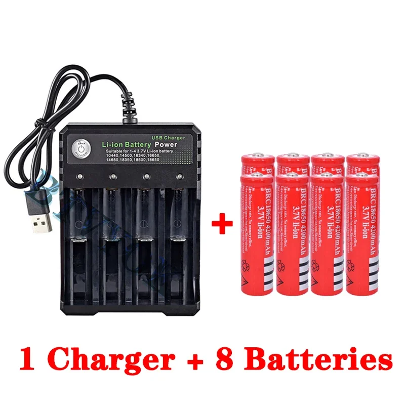 3.7V Li-Ion 4200mAh High Capacity Rechargeable Battery 18650 Battery for LED Torch + 4 Slot Smart Charging USB Charger