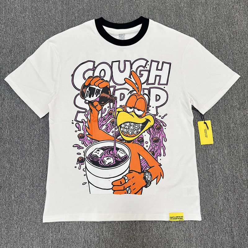 2026 New Arrival That's A Awful Lot of Cough Syrup Men's Loose Black T-shirt Cartoon Printed Casual Daily Short Sleeve Top