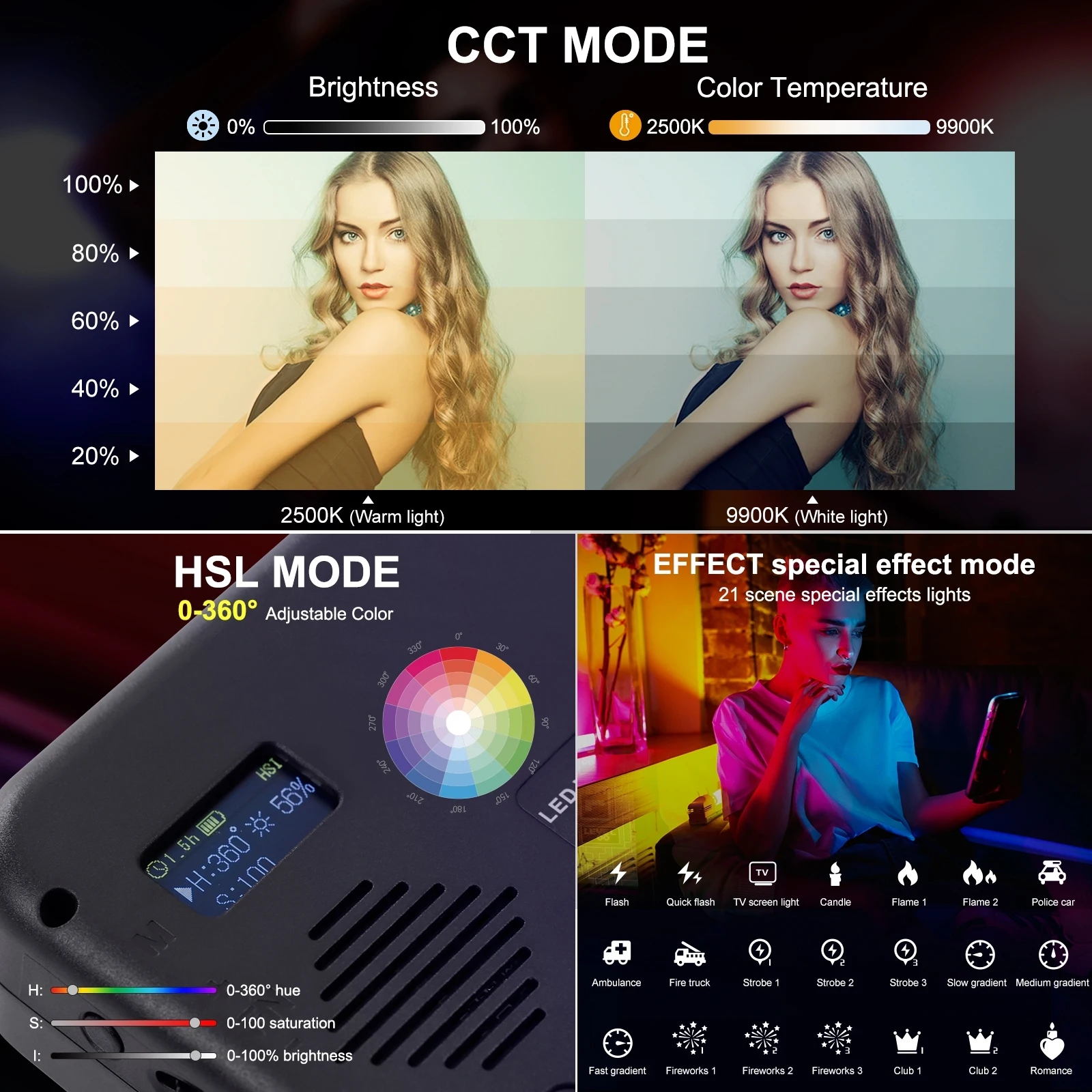 PULUZ портативный карманный 2500-9900K + RGB Полноцветный красота заполняющий свет ручной на камере 1000LUX 10 Вт фотографисветильник