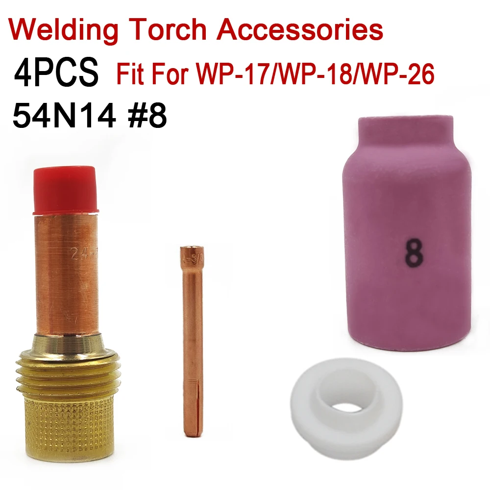 4Pcs TIG Welding Torch Consumable Medium Gas Lens Collet Bodies 54N14 #8 Ceramic Nozzles For TIG PTA DB SR WP17 WP18 WP26