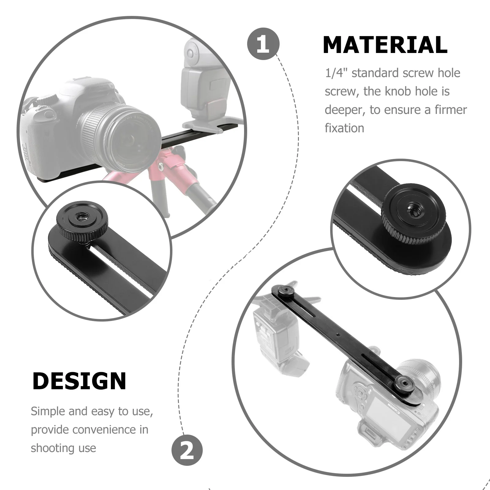 

2pcs Flash Extension Bracket 1/4" Standard Screw Hole Deep Knob Adjustable Microphone Bar Dual Mount Camera Accessory For Flash