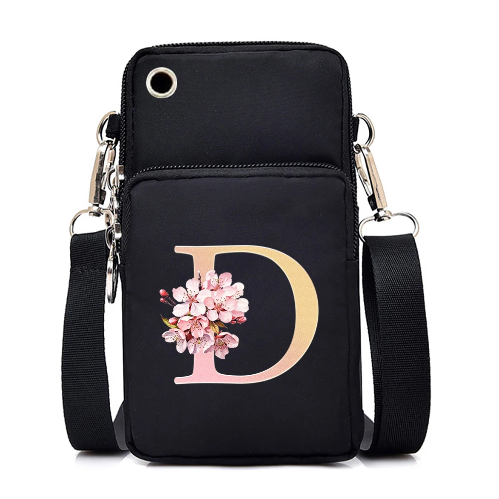 26 Floral Alphabet Shoulder Bag Nylon Women Mobile Phone Bag Mini Female Messenger Purse Lady Wallet Small CrossBody Bag Women