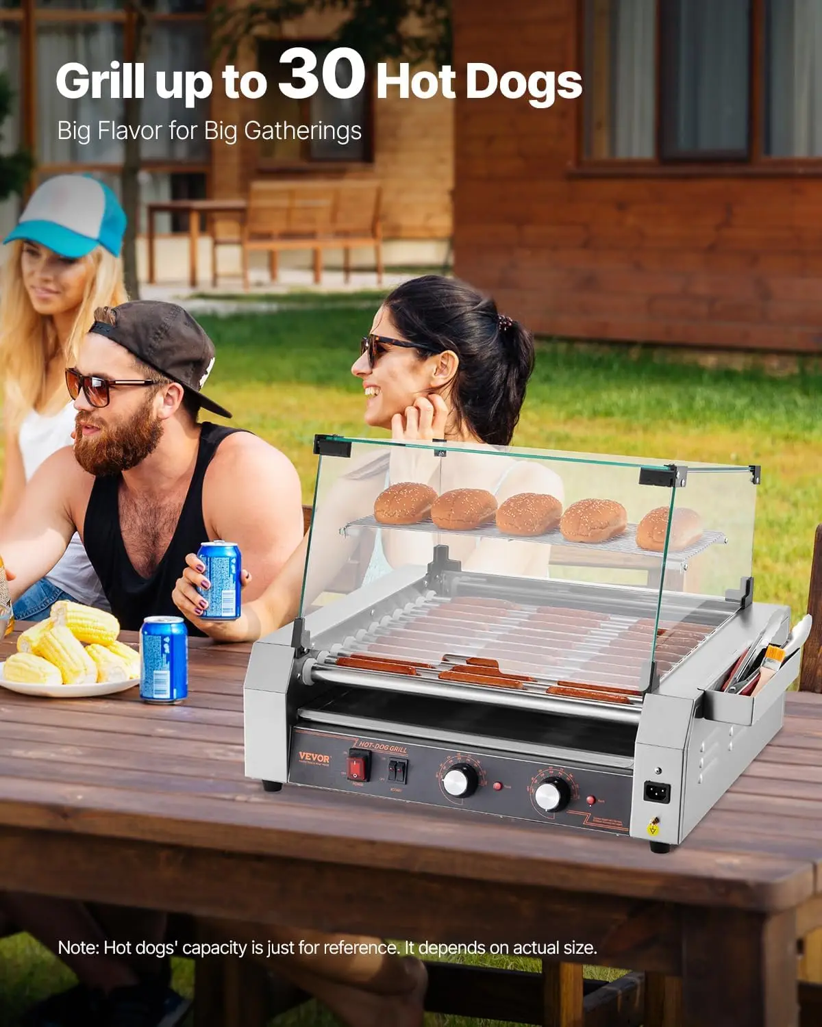 Hot Dog Roller, 30 Hot Dog 11 Rollers, Stainless Steel Sausage Grill Cooker, 1600W Commercial Hot Dog Machine with Dual Temp Con