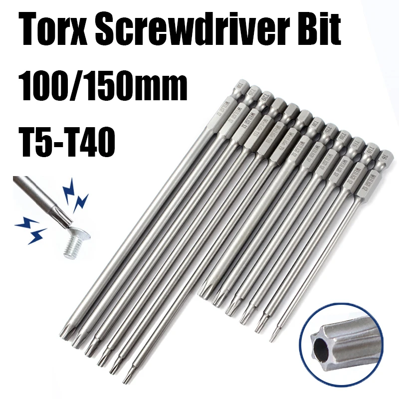 

100/150mm T5-T40 Torx Screwdriver Bit Set Security Bit Set Tamper Proof Magnetic Bit Set 1/4 Hex Shank Electric Screwdriver Bit