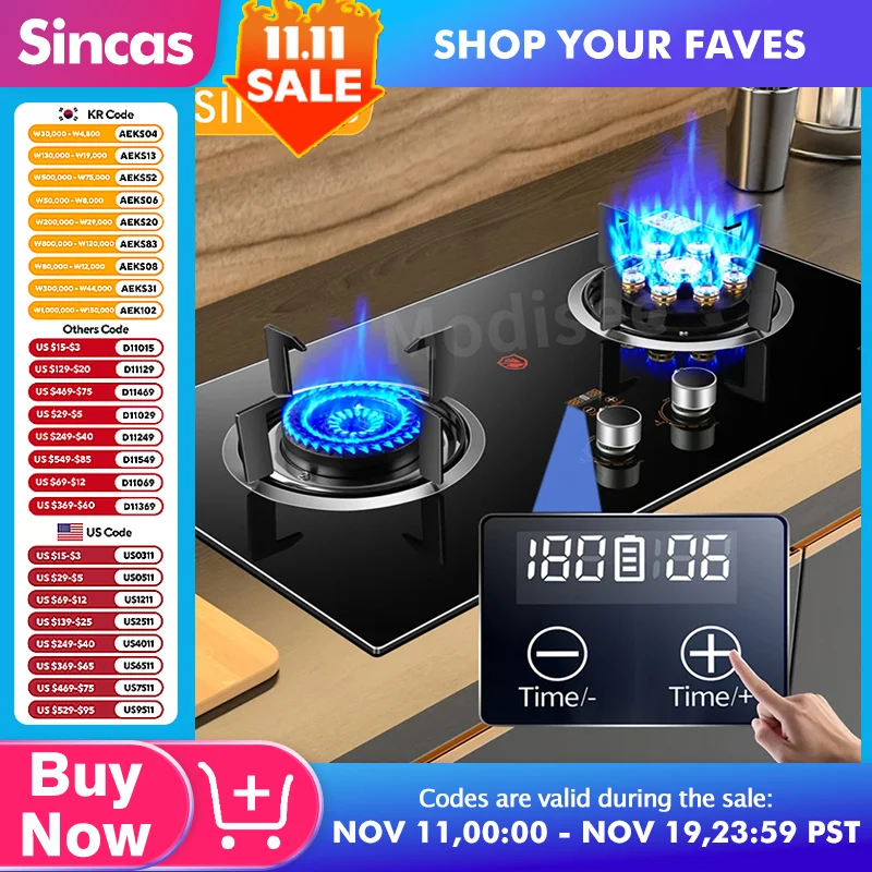 Gasherd, Kochfeld, Doppelloch, heftiges Feuer, Haushalt, gehärtetes Glas, natürlich, verflüssig, 2-Brenner, integriertes Küchenherd-Werkzeug