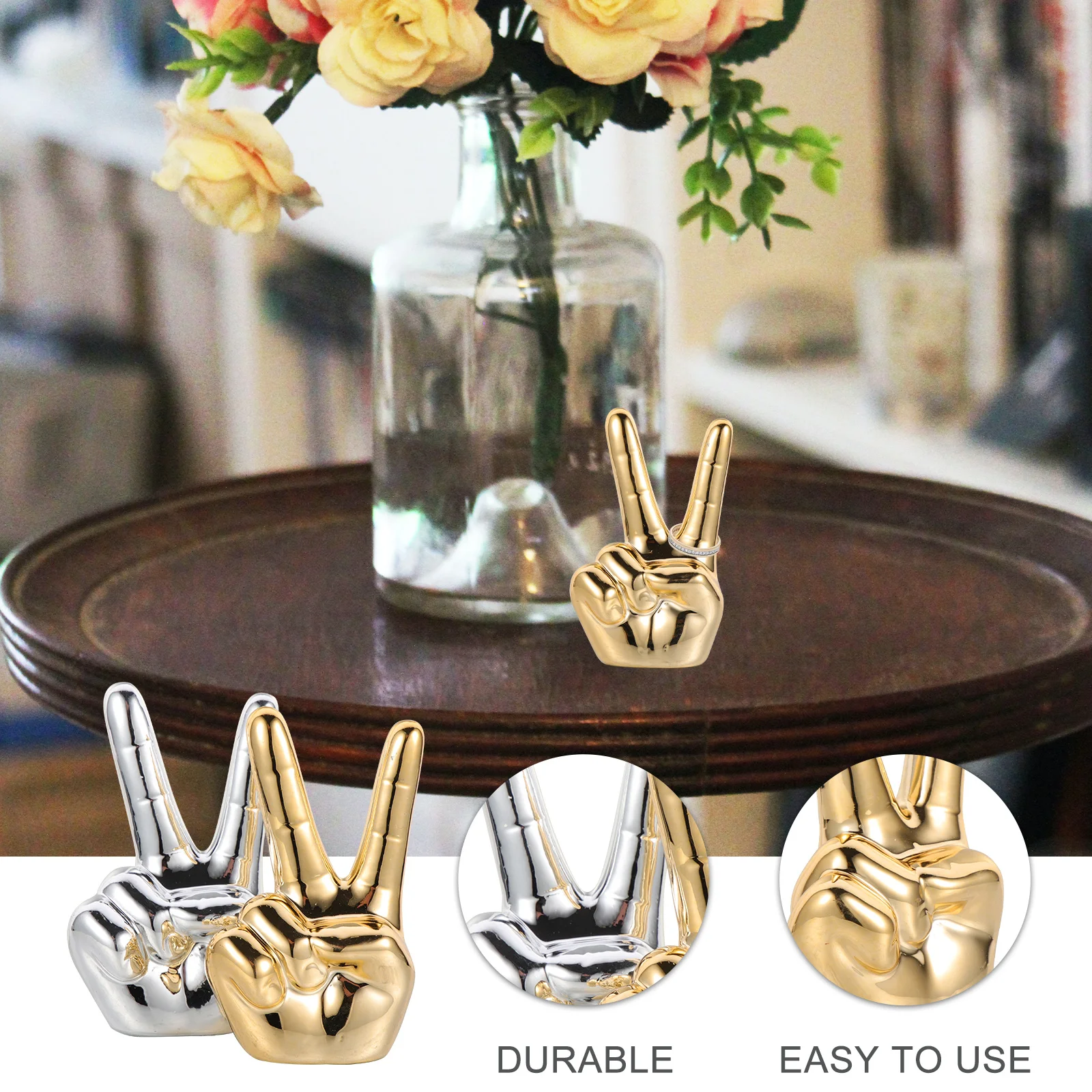 2Pcs Ceramic Finger Gesture Rings Stand Unique Display Organizer Ring Holder for Boutique Jewelry Ring Holder Rings Organizer