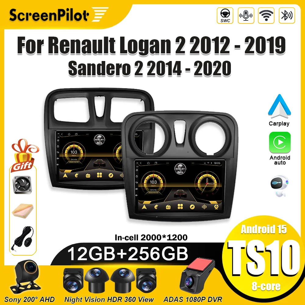 For Renault Logan 2 Sandero 2014 2015-2019 Android 16 Car Radio Multimedia Video Player Carplay 2 din Wifi 5G Touch Screen RDS