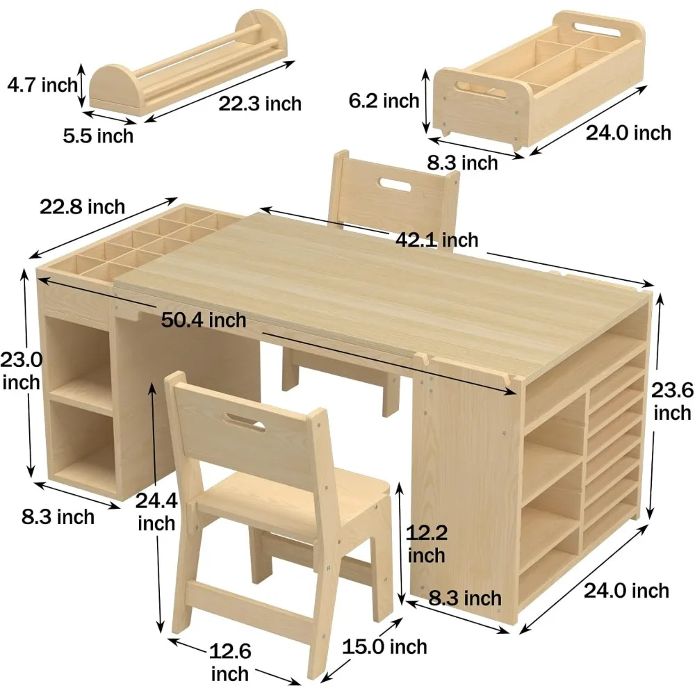 Kids Craft Table and Chair Set with Paper Roll Dispenser and Portable Art Supply Organizer for 4-12 Year Old,Kids Activity Table