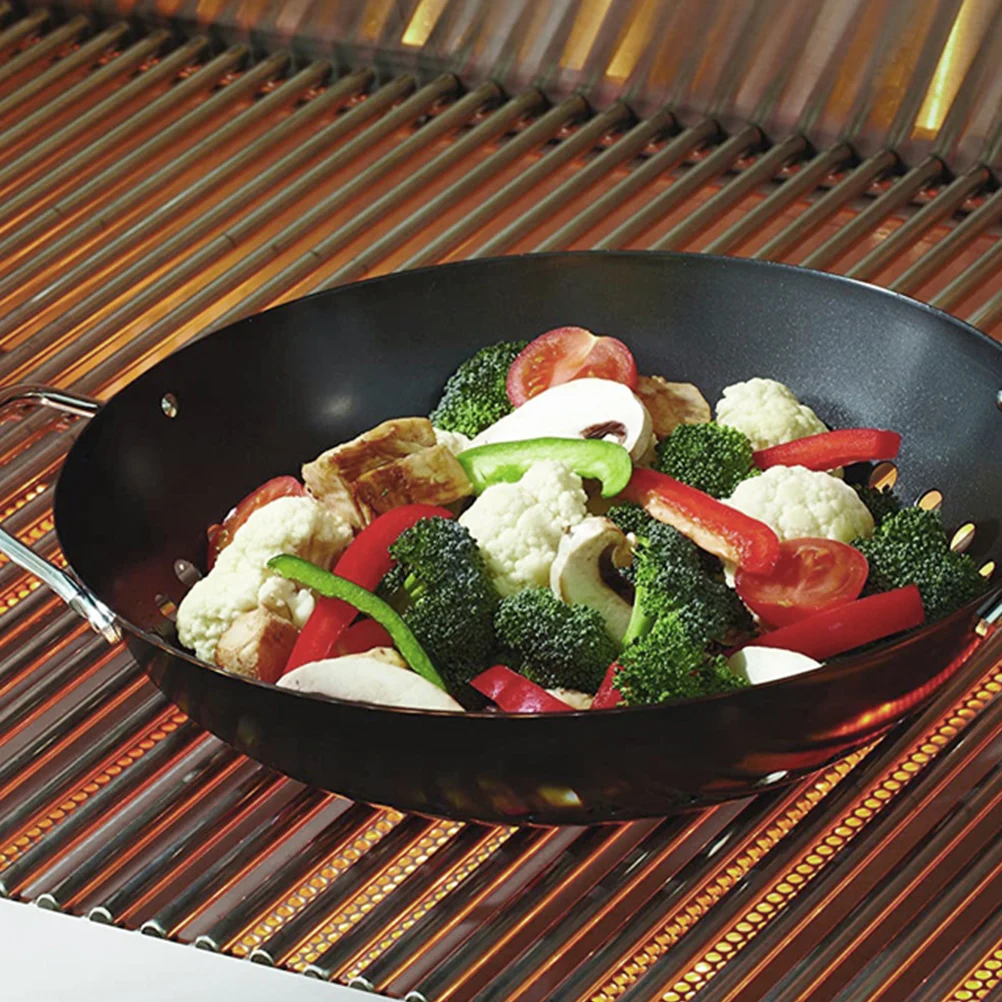 

Non-Stick Grill Pan Barbecue Plate Roast Pan Metal Round Grilling Plate For Meat Vegetable Fish With Handle Home Outdoor Use