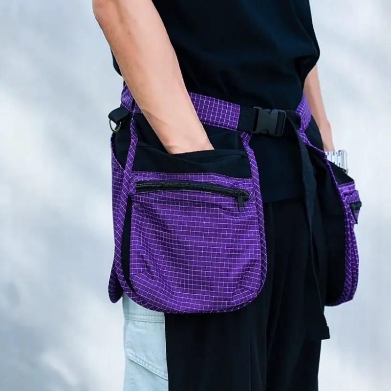 Multi Functional Checkered Zipper Waist Apron Water-Repellent Woodworking,Outdoor Sports, Hiking, Cycling Waist Bag