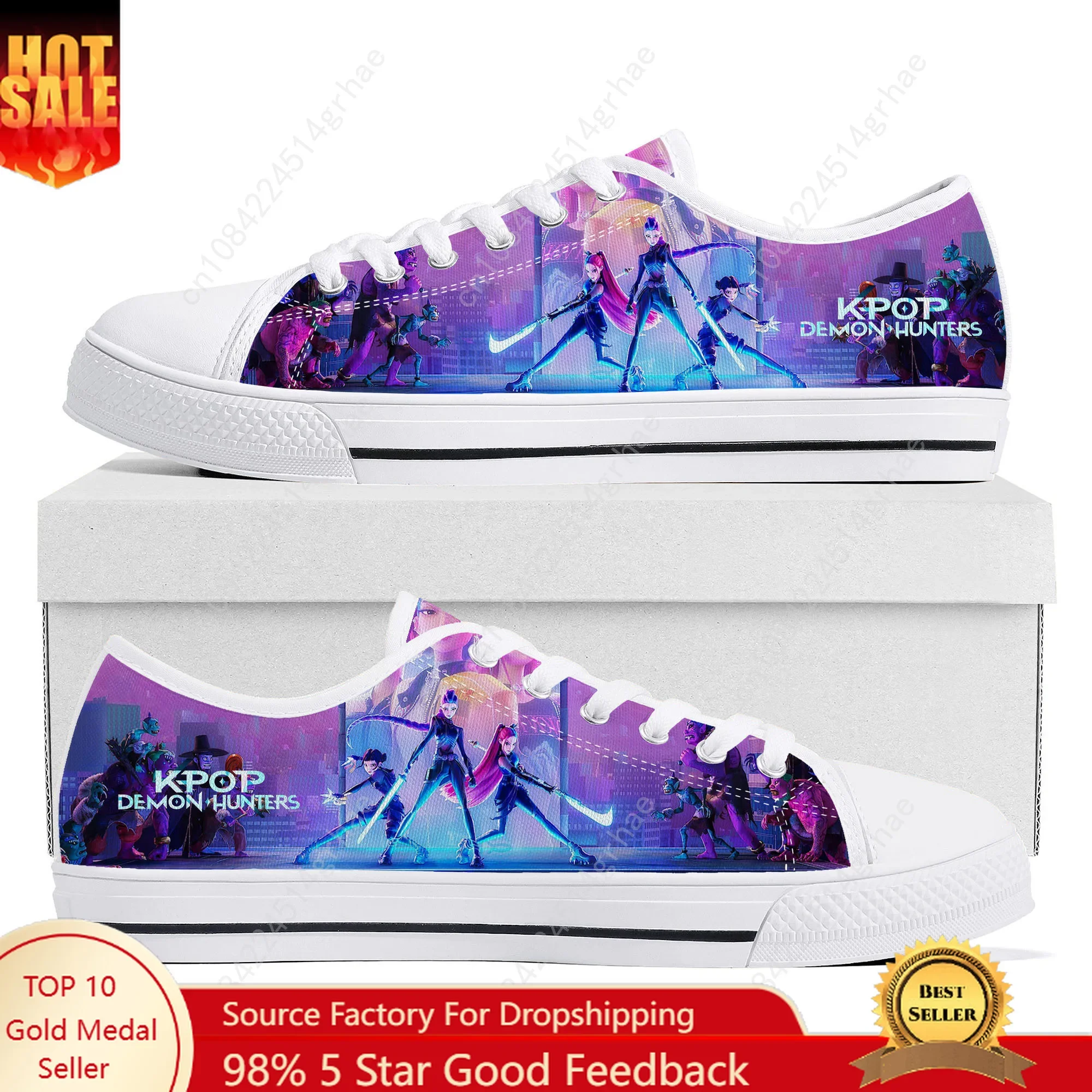

KPop Demon Hunters Af Low Top Sneakers Men Women Teenager High Quality Shoes Canvas Sneaker Couple Custom Made shoe