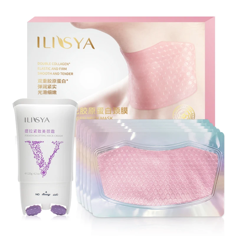 Ilisya Neck Anti Wrinkle Care Set 5 Pcs Camellia Neck Mask and 120g Neck Massage Cream