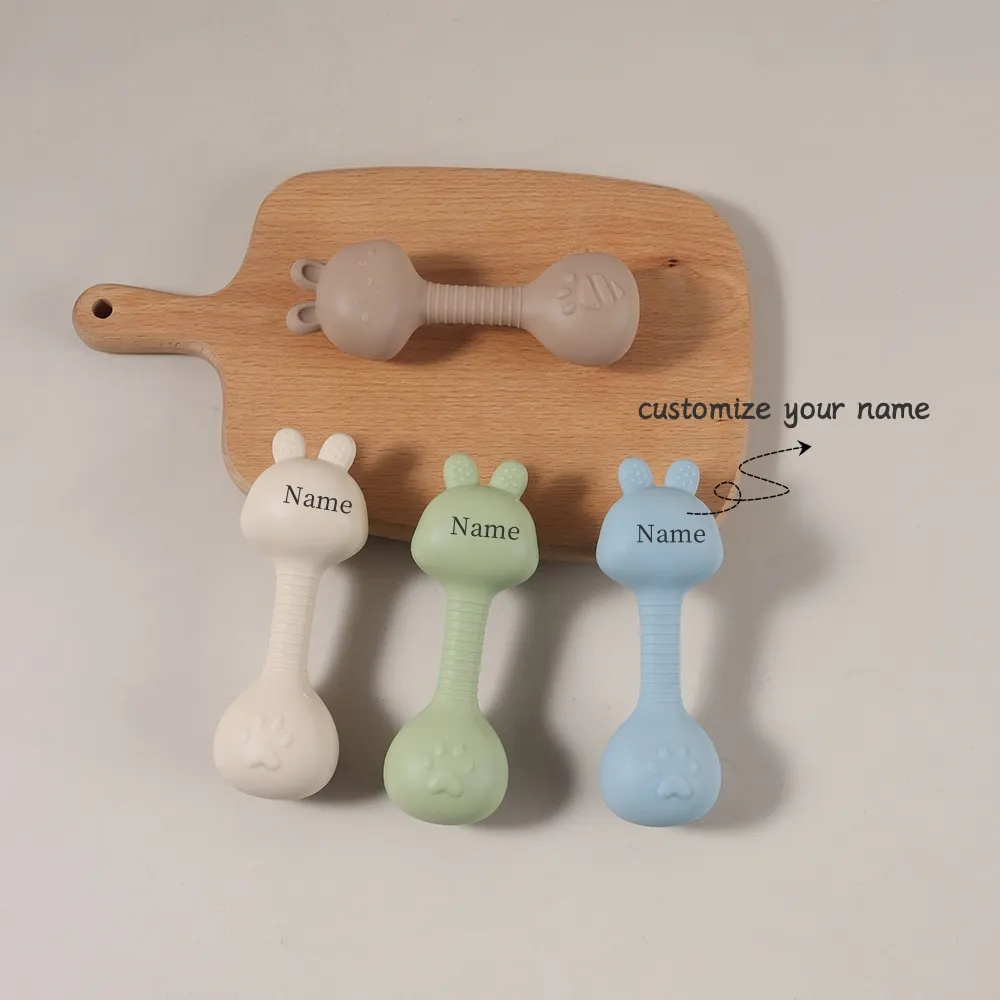 Personalized Baby Teether Custom Name Silicone Rattle Toy Cute Bunny Easter Rabbit