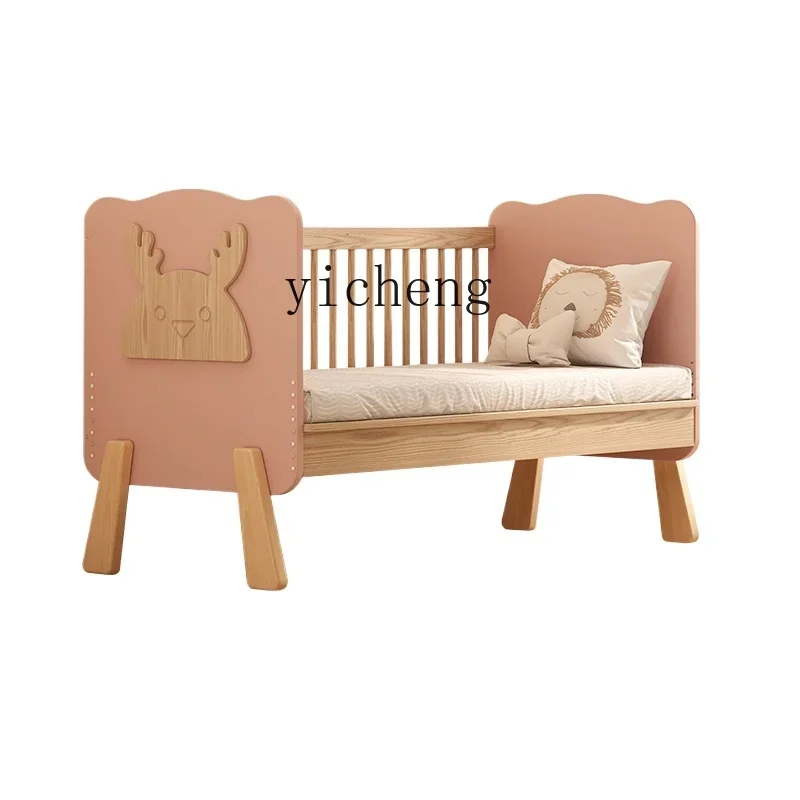 

Tqh Children's Bed with Fence Boys and Girls Widened Single Crib Stitching Bed