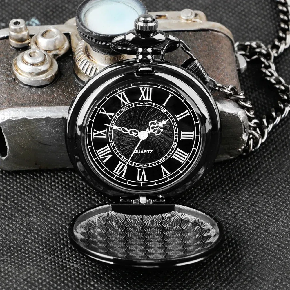 Steampunk Smooth นาฬิกาพ็อกเก็ตนาฬิกาสร้อยคอควอตซ์สีดําพ็อกเก็ต Fob นาฬิกาสําหรับบุรุษผู้หญิงวันเกิดงานแต่งงานครบรอบของขวัญ