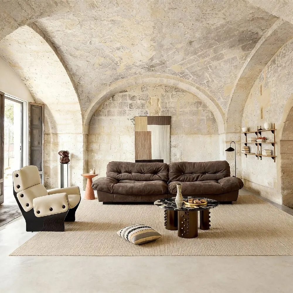 #Italian Design Light Brown Leather Sofa Retro Style Genuine Leather Couch Sofas
