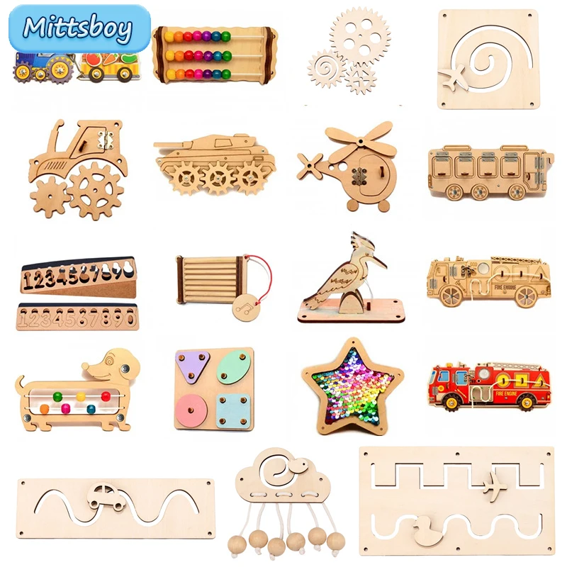 Diy Busy Board Montessori Hot  Air Dalloon Carriage Door Educational Toy Wood Chip Graphic Pairing Wooden Part For Childre Gifts