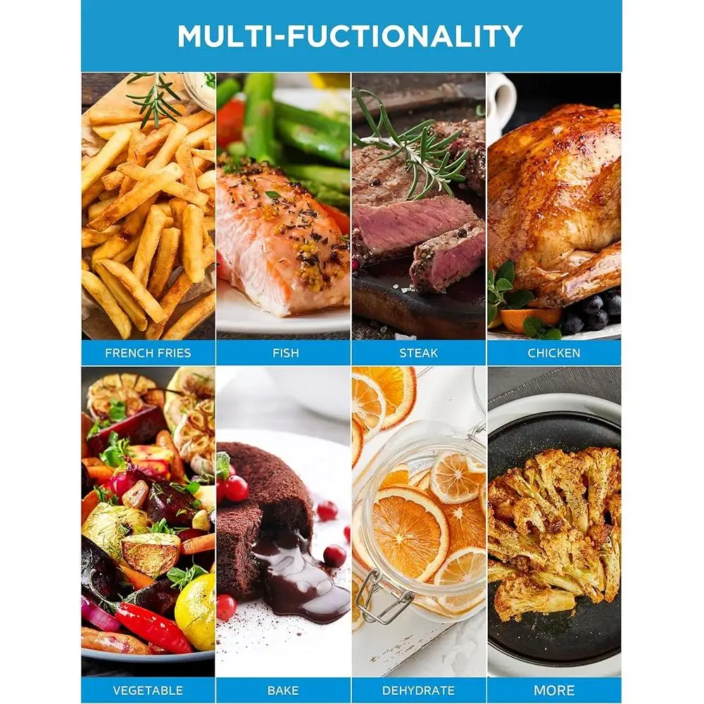 Frytkownica powietrzna 55 kwart Przezroczyste okno Technologia Heatexpress Rapid Air 9 zaprogramowanych menu Timer Łatwe w czyszczeniu urządzenie kuchenne