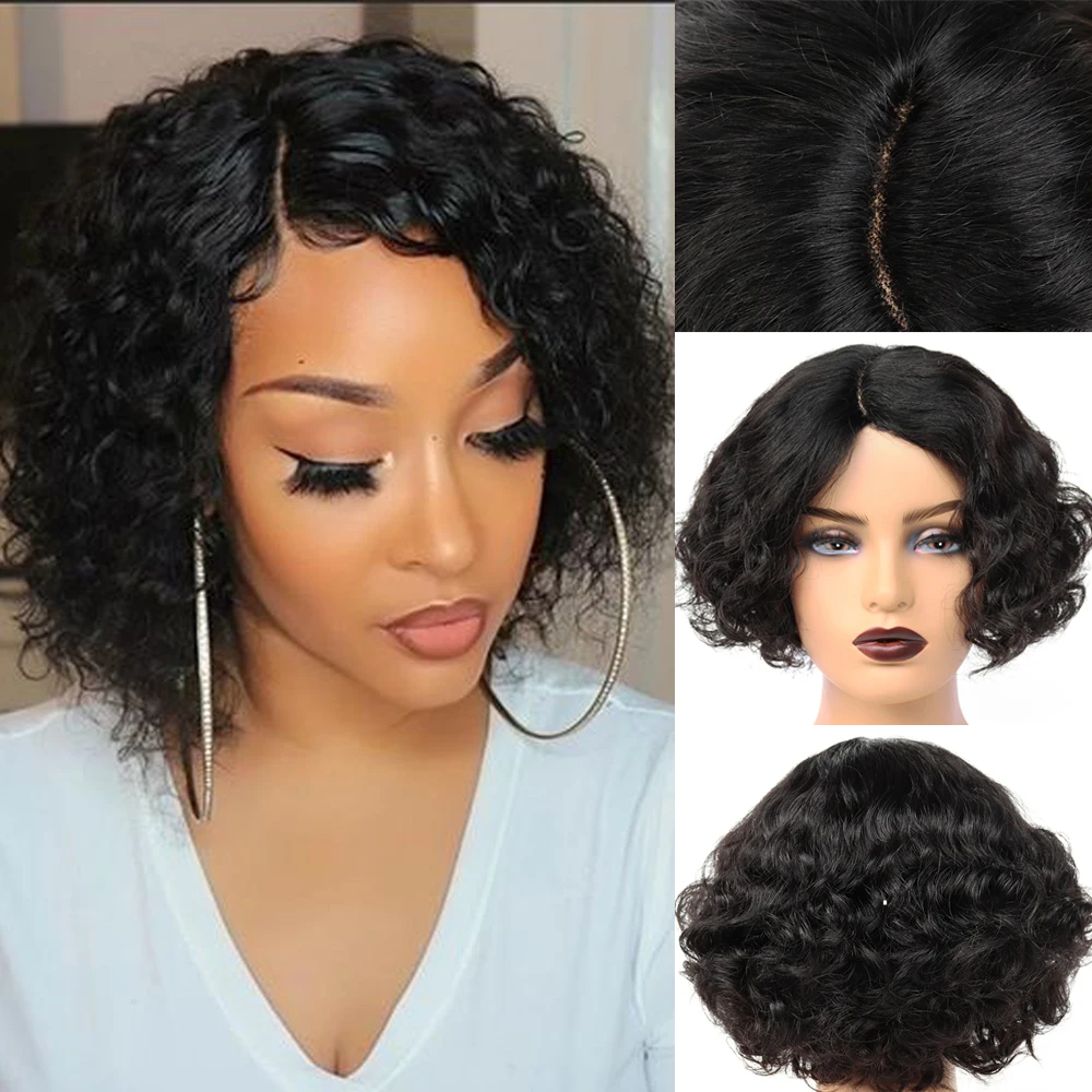 

Jerry Curly 100% Human Hair Short Bob Wigs for Women Afro Pre-Plucked HD Lace Front Wig Black Pixie Cut Remy Hair Deep Wave Wig