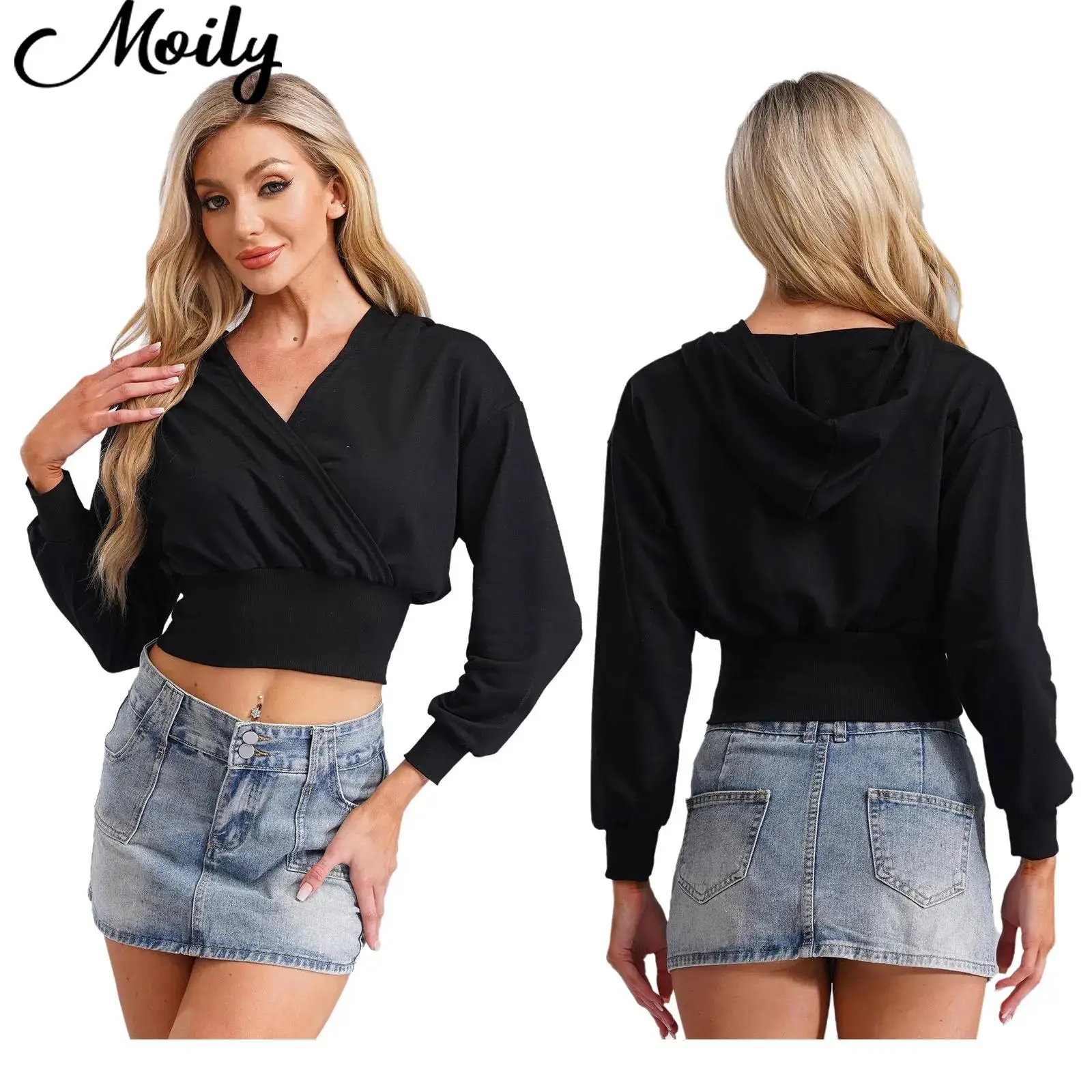 

Womens Fashion Casual Sportswear Street Cropped Hoodie Long Sleeve Crop Top Hooded Pullover Sweatshirt Female Fitness Tank Top