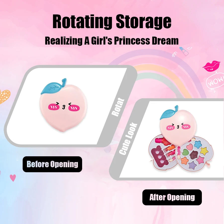 여아용 미용 장난감 메이크업 키트, 공주 진짜 세탁 가능한 척 놀이 화장품 세트, 거울이 있는 장난감, 무독성 및 안전