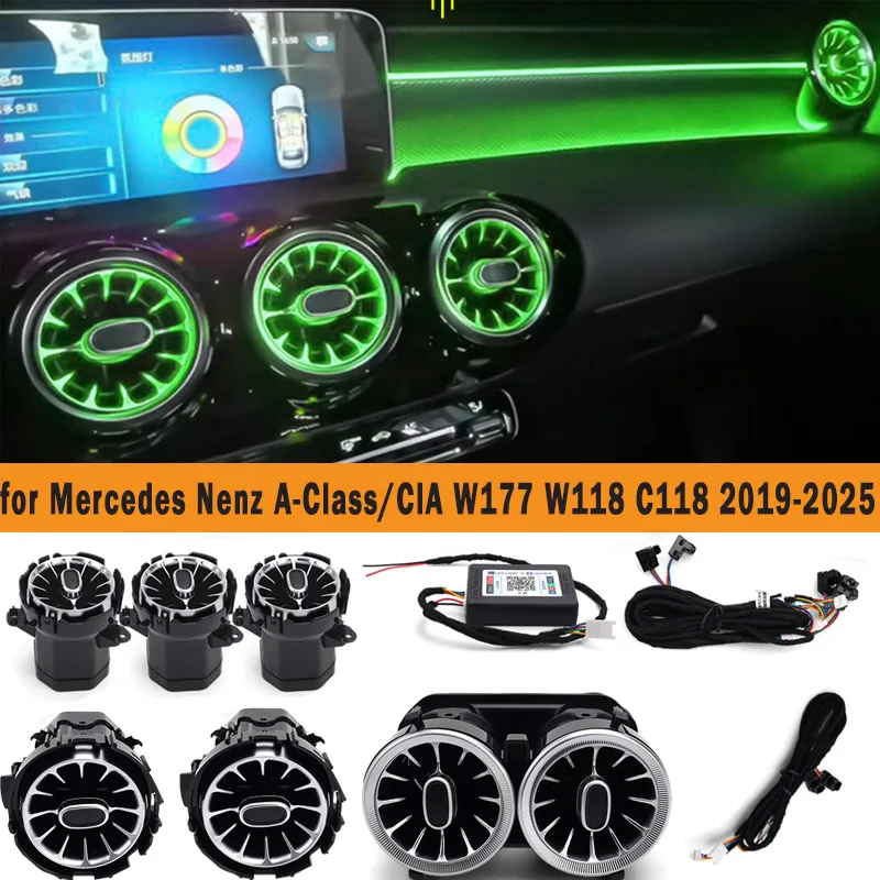 

64 Colours Led Car Air Vents Turbine App Controls Interior Ambient Lights for Mercedes Nenz A-Class/ClA W177 W118 C118 2019-2025