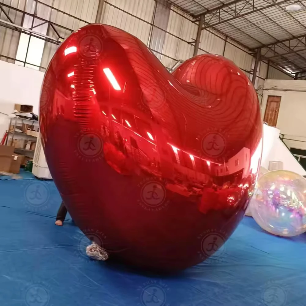 Globo inflable gigante en forma de corazón, globo de Pvc cromado deslumbrante, rojo, rosa, plateado, decoración para fiesta y Día de San Valentín