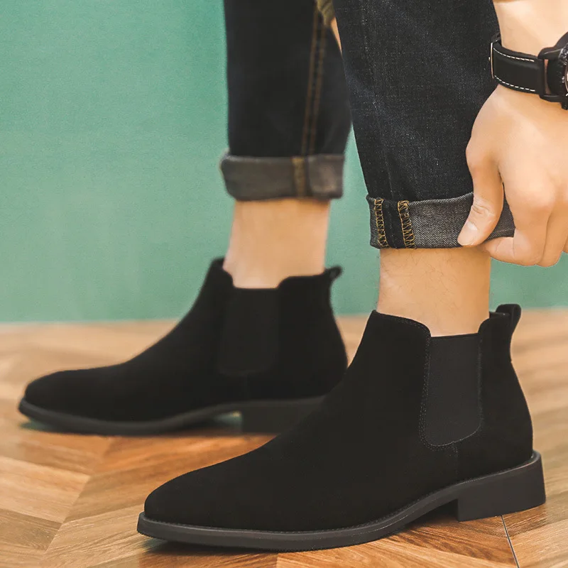 2024 Men\'s Chelsea Boots Man Elevator Shoes 8cm 6cm Invisible Height Increasing Shoes Men Ankle Boots Inner Increase Short Boots