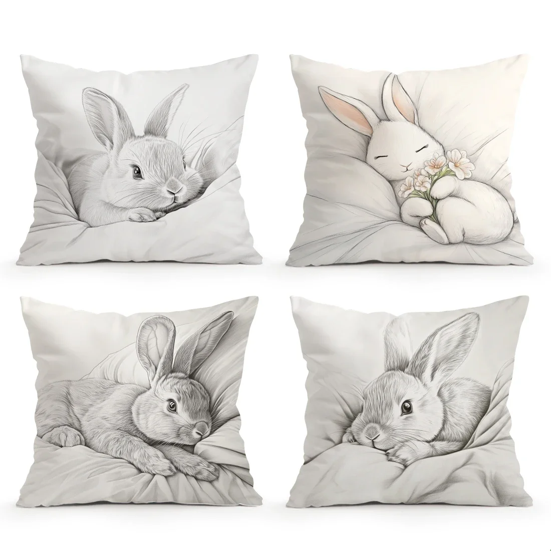 Cute bunny sketch Cushions Pillowcase Polyester Cushion Cover Throw Pillow Pillowcover Home Car Sofa Decor