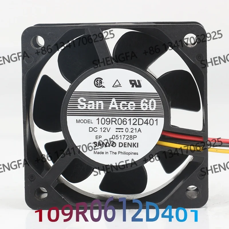 Original Sanyo 6025 60x60x25mm 109R0612D401 12V 0.21A 6CM 3-wire variable frequency device cooling fan