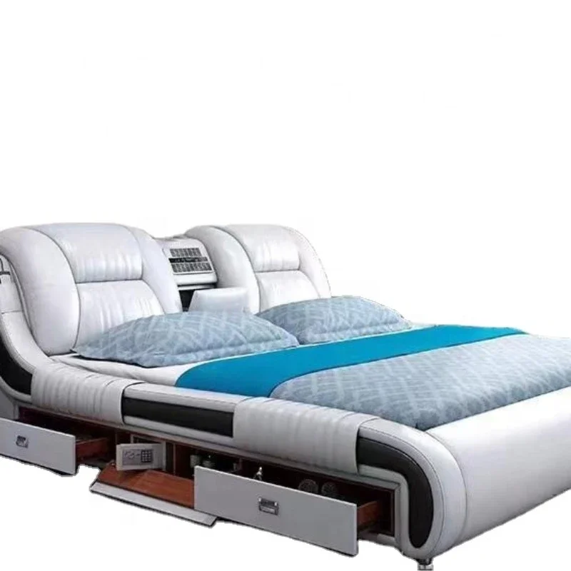 the latest modern smart leather simple multifunctional light luxury double bed