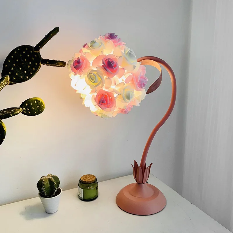 Creative simple rose table lamp bedroom bedside lamp
