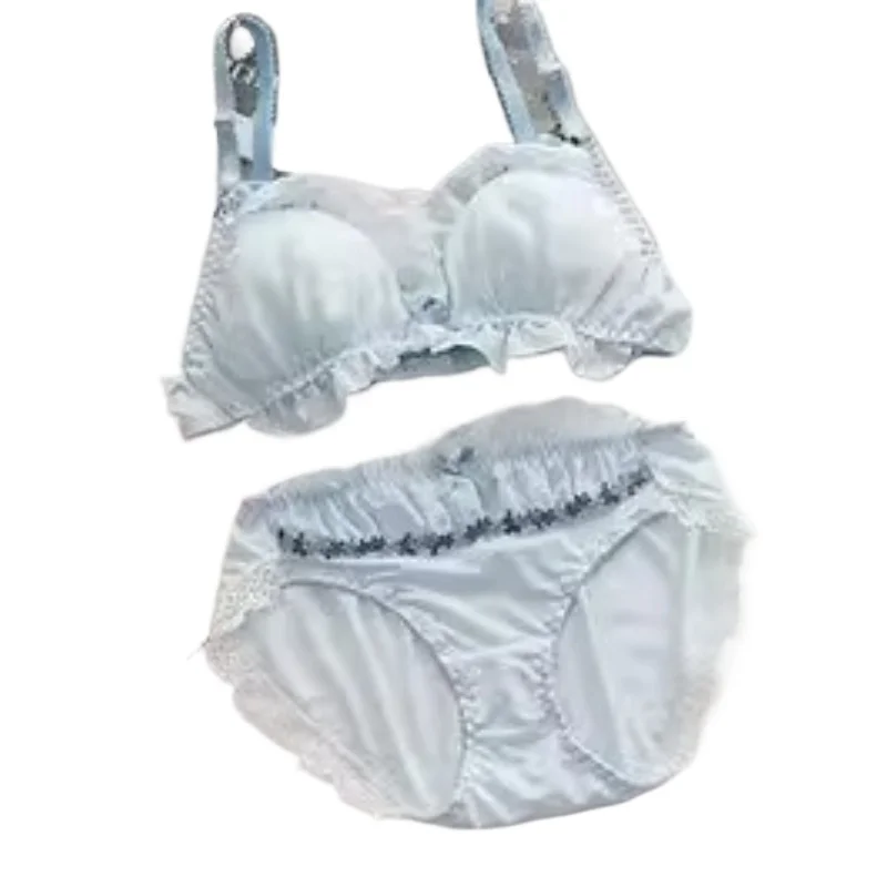 

KUCLUT Kawaii Japanese Style Wirefree Bra Set Lace Mesh Push Up Triangle Bralette For Small Breasts Cute Lingerie Set